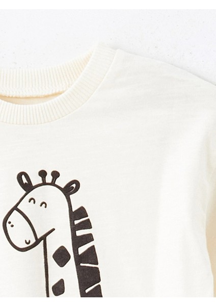 Lcw Baby Bej Bisiklet Yaka Uzun Kollu Baskılı Erkek Bebek Tişört ve Eşofman Alt 2'li Takım modelleri