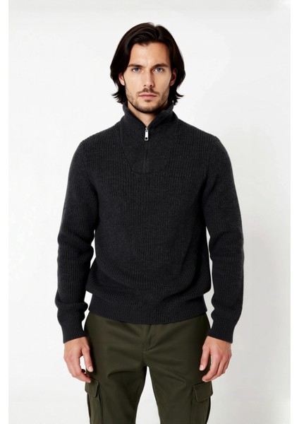 Erkek Casual Giyim Için Ideal Regular Fit Düz Desen Fermuarlı Balıkçı Yaka Kalın Triko Kazak fiyatları