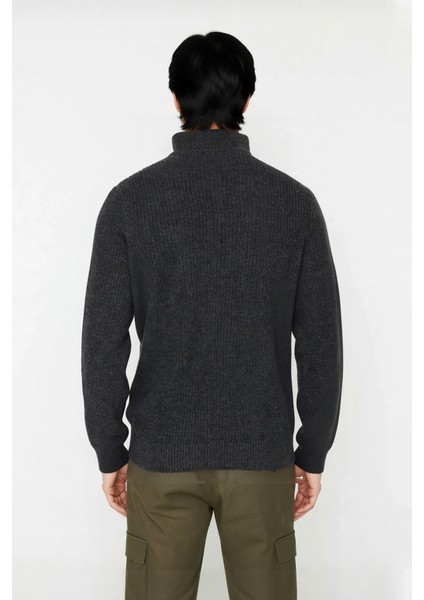 Erkek Casual Giyim Için Ideal Regular Fit Düz Desen Fermuarlı Balıkçı Yaka Kalın Triko Kazak modelleri