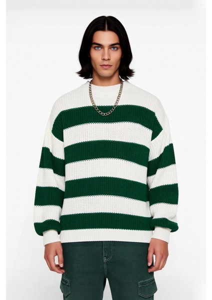 Erkek Günlük Kullanım Için Şık Çizgili Bisiklet Yaka Akrilik Uzun Kollu Oversize Triko Kazak fiyatları