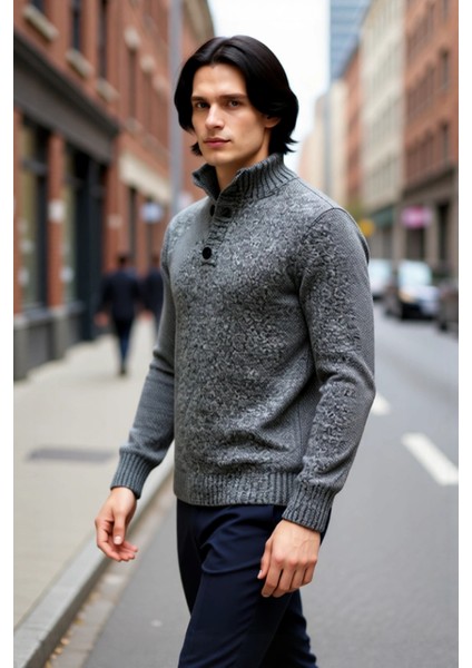 Erkek Modern Düğmeli Dik Yaka Fitted Kalıp Triko Kazak Soğuk Kış Günleri Için Ideal Şık Seçim modelleri