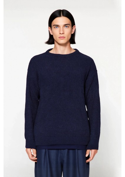 Soğuk Kış Günleri Için Erkek Oversize Kalıp Bisiklet Yaka Rahat Triko Kazak Basic Stil Kaliteli