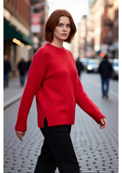 Kadın Casual Şık Oversize Kalın Triko Kazak Bisiklet Yaka Rahat Uzun Boy Soğuk Havalar Kaliteli fırsatları