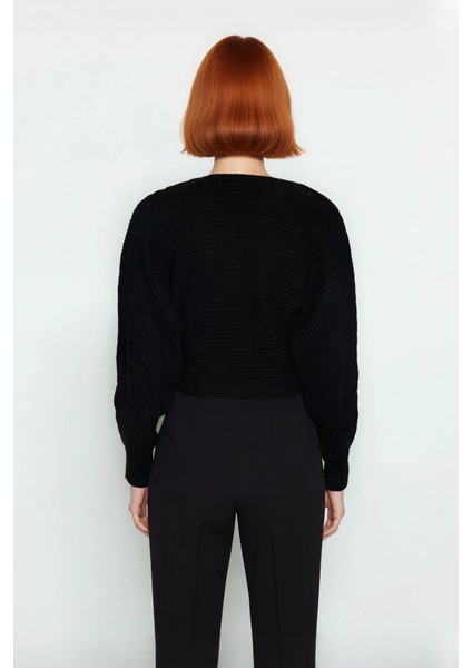 Kadın Kruvaze V Yaka Crop Triko Kazak Regular Kalıp Uzun Kol Fitilli Dokuma Günlük Şıklık Kaliteli fiyatları