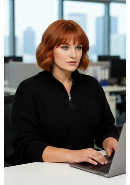 Kadın Günlük Giyim Dik Yaka Fermuar Detaylı Düz Triko Kazak Uzun Kollu Akrilik Orta Kalınlık