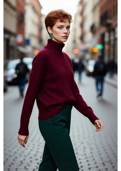 Kadın Basic Oversize Dik Yaka Triko Kazak Düşük Kol Uzun Boy Kışlık Günlük Şıklık Sunar Kaliteli modelleri