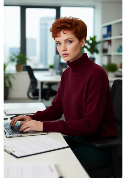 Kadın Basic Oversize Dik Yaka Triko Kazak Düşük Kol Uzun Boy Kışlık Günlük Şıklık Sunar Kaliteli fırsatları