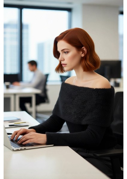 Kadın Tüylü Dokusuyla Ekstra Yumuşak Carmen Yaka Crop Triko Kazak Kış Kombinleri Için Ideal fırsatları