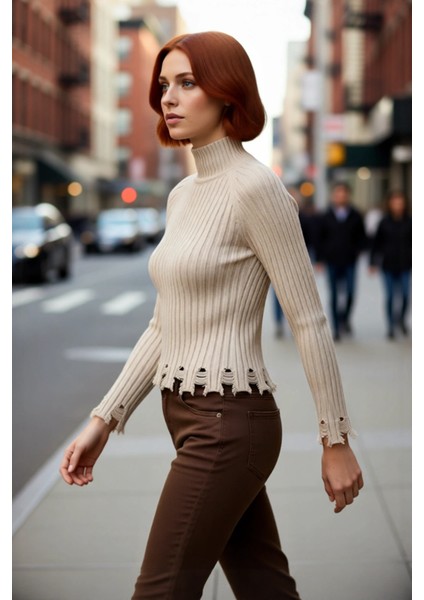 Kadın Şık Fitted Crop Uzun Reglan Kollu Dik Yaka Fitilli Triko Kazak Kış Günleri Için Ideal Model fırsatları