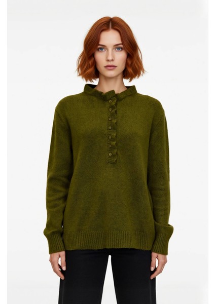 Kadın Yumuşak Dokulu Triko Kazak Regular Kalıp Uzun Kollu Bisiklet Yaka Detaylı Günlük Giyim Şıklığı fiyatları