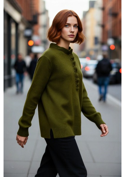 Kadın Yumuşak Dokulu Triko Kazak Regular Kalıp Uzun Kollu Bisiklet Yaka Detaylı Günlük Giyim Şıklığı fırsatları