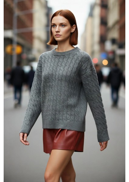 Kadın Antrasit Gri Basic Bisiklet Yaka Saç Örgü Triko Kazak Soğuk Günlerin Şık Tamamlayıcısı modelleri