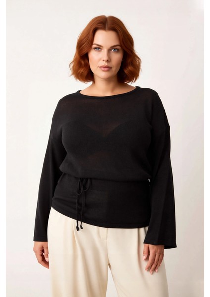 Kadın Uzun Kollu Kayık Yaka Triko Kazak Düz Desen Rahat Regular Kalıp Kuşaklı Şık Giyim Kaliteli fiyatları