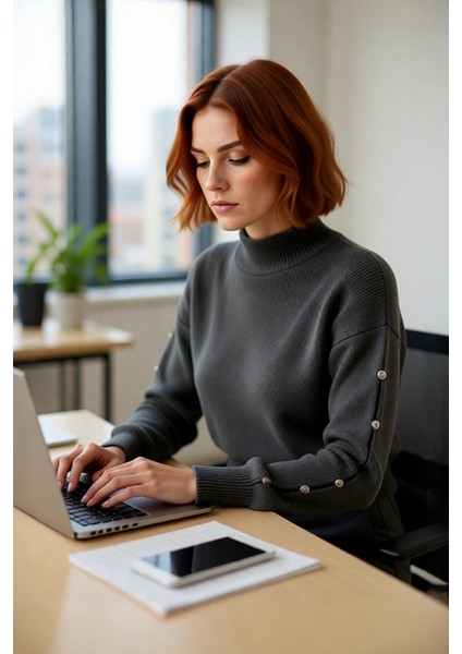 Kadın Dik Yaka Triko Kazak Düşük Kollu Düğme Detaylı Modern Regular Kalıp Kış Için Ideal Seçim fırsatları