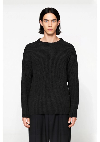 Soğuk Kış Günleri Için Erkek Oversize Kalıp Bisiklet Yaka Rahat Triko Kazak Basic Stil Kaliteli