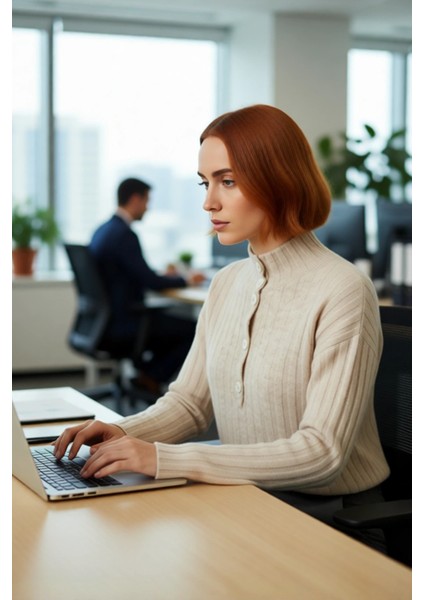 Kadın Casual Fitilli Triko Kazak Orta Kalınlık Dik Yaka Düşük Kol Rahat ve Trend Kış Stili