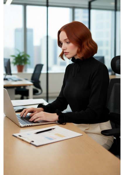 Kadın Casual Regular Kalıp Ajurlu Dik Yaka Bağcıklı Standart Kollu Triko Kazak Soğuk Havalar Için