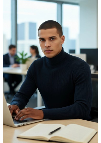 Erkek Fitted Balıkçı Yaka Fitilli Pamuklu Kışlık Kazak Soğuk Havalarda Tarz Sahibi Görünüm Sağlar