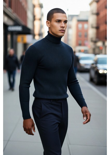 Erkek Fitted Balıkçı Yaka Fitilli Pamuklu Kışlık Kazak Soğuk Havalarda Tarz Sahibi Görünüm Sağlar fırsatları