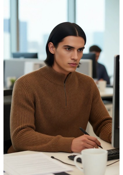 Erkek Basic Regular Fit Fermuarlı Dik Yaka Selanik Örgü Triko Kazak Günlük Stilinize Modern Dokunuş.