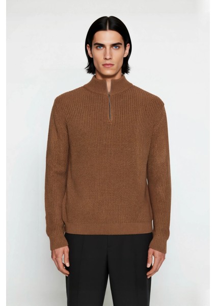 Erkek Basic Regular Fit Fermuarlı Dik Yaka Selanik Örgü Triko Kazak Günlük Stilinize Modern Dokunuş. fiyatları