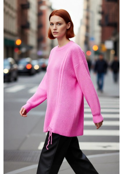 Kadın Uzun Kol Kışlık Ekru Selanik Örgü Triko Kazak Düşük Omuz Asimetrik Büzgü Detayı Kaliteli fırsatları