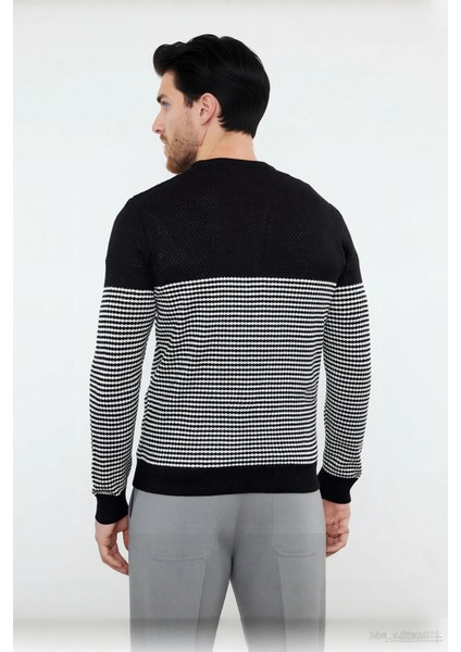 Erkek Uzun Kol Bisiklet Yaka Çizgili Triko Kazak Soğuk Havalarda Şıklık ve Konfor Sunar Kaliteli modelleri