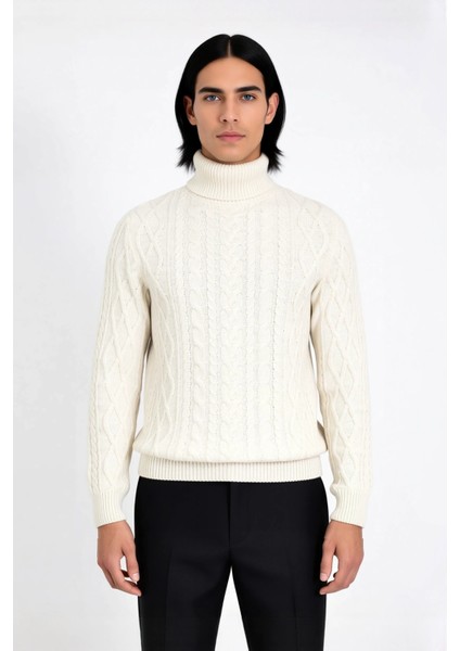 Erkek Balıkçı Yaka Saç Örgü Desenli Kalın Triko Fitted Kalıp Standart Kol Günlük Kazak Kaliteli fiyatları