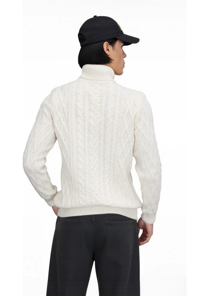 Erkek Balıkçı Yaka Saç Örgü Desenli Kalın Triko Fitted Kalıp Standart Kol Günlük Kazak Kaliteli modelleri