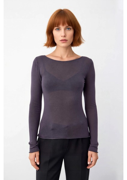 Kadın Konforlu Casual Düz Desen Uzun Kollu Viskoz Materyal Regular Kalıp Ince Triko Bluz Kaliteli