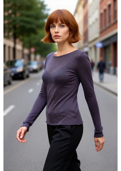 Kadın Konforlu Casual Düz Desen Uzun Kollu Viskoz Materyal Regular Kalıp Ince Triko Bluz Kaliteli modelleri