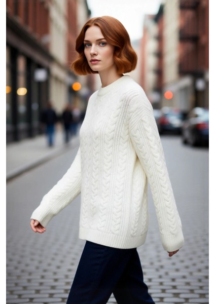 Kadın Geniş Kalıp Saç Örgü Detaylı Bisiklet Yaka Kalın Triko Kazak Günlük Şıklığınız Için Kış modelleri