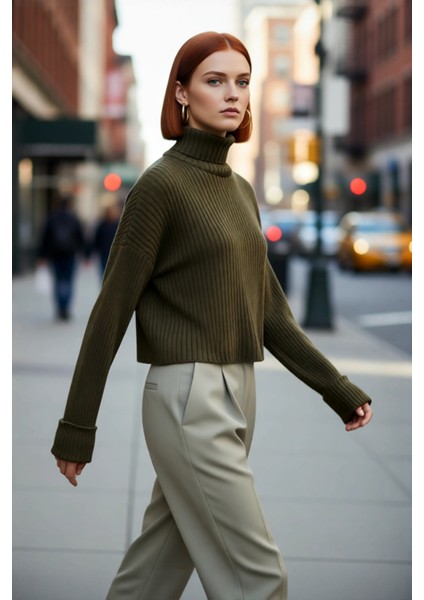 Kadın Oversize Super Crop Balıkçı Yaka Kışlık Triko Kazak Uzun Kollu Rahat ve Şık Stil Kaliteli modelleri