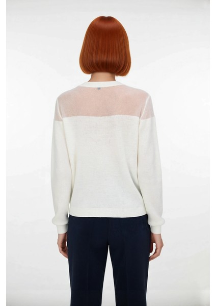 Kadın Fashion Forward Ince Triko Kazak Transparan Renk Bloklu Bisiklet Yaka Bahar Zarafeti fiyatları