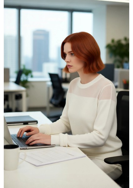 Kadın Fashion Forward Ince Triko Kazak Transparan Renk Bloklu Bisiklet Yaka Bahar Zarafeti fırsatları