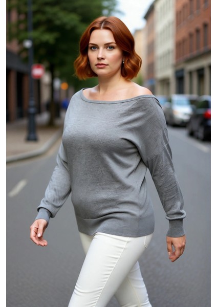 Kadın Basic Siluet Standart Kol Carmen Yaka Triko Kazak Günlük Kombinler Için Çok Yönlü Kaliteli fırsatları