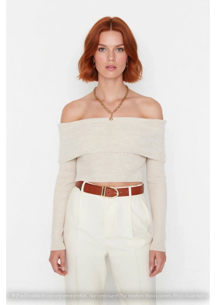 Kadınlara Özel Basic Siluet Fitted Triko Kazak Crop Boy Carmen Yaka Şık Seçim Kaliteli fiyatları