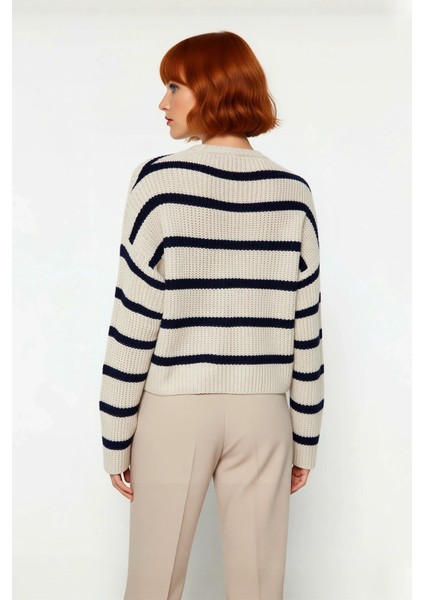 Kadınlara Özel Basic Çizgili Oversize Triko Kazak Bisiklet Yaka Uzun Düşük Kol Kış Şıklığı fiyatları