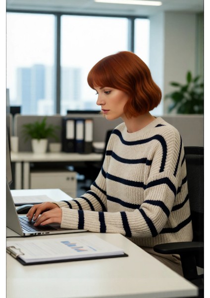 Kadınlara Özel Basic Çizgili Oversize Triko Kazak Bisiklet Yaka Uzun Düşük Kol Kış Şıklığı fırsatları