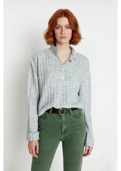 Kadın Casual Fitilli Triko Kazak Orta Kalınlık Dik Yaka Düşük Kol Rahat ve Trend Kış Stili fiyatları