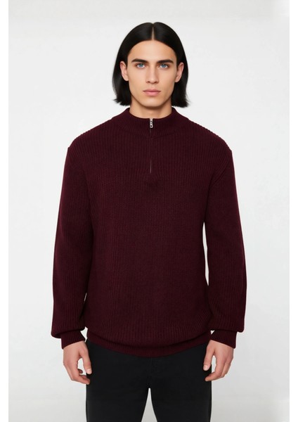 Erkeklerin Soğuk Havalar Için Ideal Regular Kalıp Akrilik Düz Triko Fermuarlı Kazak Kaliteli