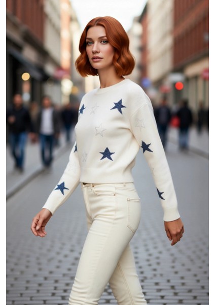 Kadın Basic Bisiklet Yaka Yılbaşı Desenli Crop Triko Kazak Uzun Kollu Kış Sezonu Günlük Stil modelleri