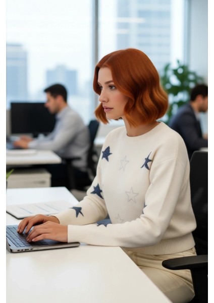 Kadın Basic Bisiklet Yaka Yılbaşı Desenli Crop Triko Kazak Uzun Kollu Kış Sezonu Günlük Stil fırsatları