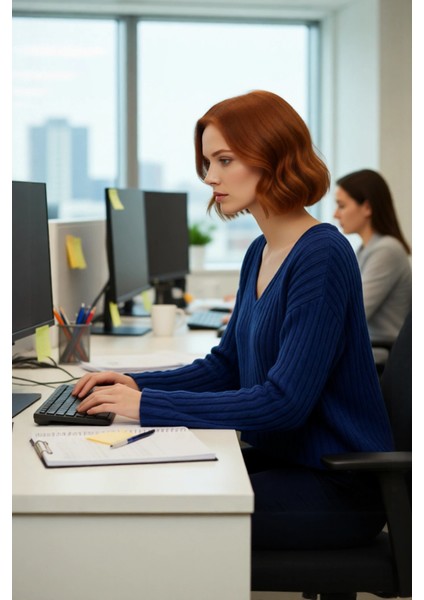 Kadın V Yaka Geniş Kalıp Yünlü Triko Kazak Uzun Kollu Fitilli Düz Basic Günlük Kombinlerin fırsatları