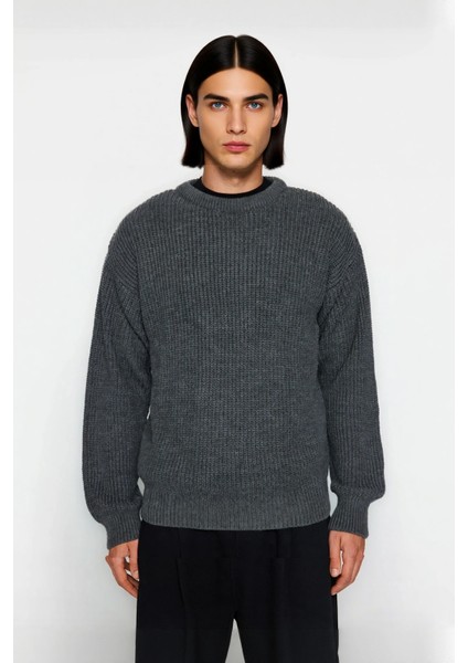 Soğuk Kış Günleri Için Erkek Oversize Kalıp Bisiklet Yaka Rahat Triko Kazak Basic Stil Kaliteli