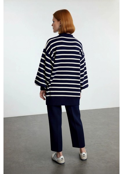 Kadın Triko Polo Yaka Çizgili Relaxed Kesim Düşük Kol Uzun Kollu Soğuk Hava Kazak Kaliteli fiyatları