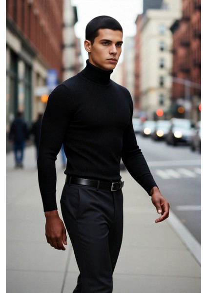 Erkek Fitted Balıkçı Yaka Fitilli Uzun Kollu Kazak Günlük Şıklığı ve Kış Konforunu Birleştirir modelleri