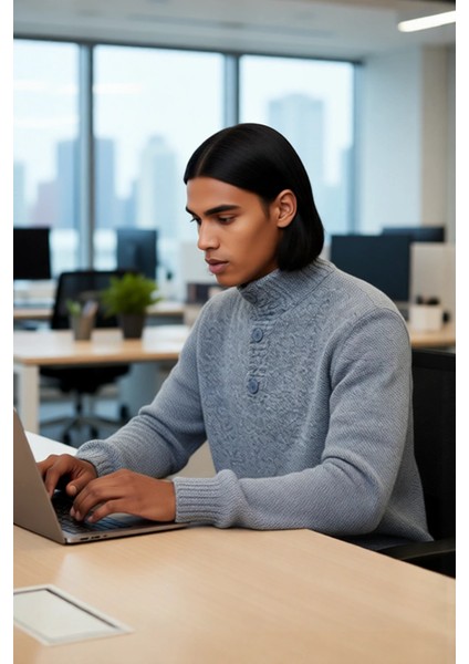 Erkek Modern Düğmeli Dik Yaka Fitted Kalıp Triko Kazak Soğuk Kış Günleri Için Ideal Şık Seçim fırsatları