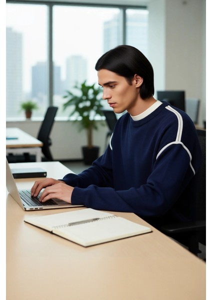 Erkek Triko Bisiklet Yaka Oversize Kazak Akrilik Materyal Biye Detaylı Kışlık Konforlu Şıklık fırsatları