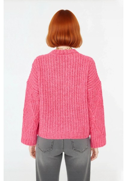 Kadın Günlük Oversize Kesim Saç Örgüsü Desenli Triko Kazak Kış Sonbahar Için Bisiklet Yaka modelleri